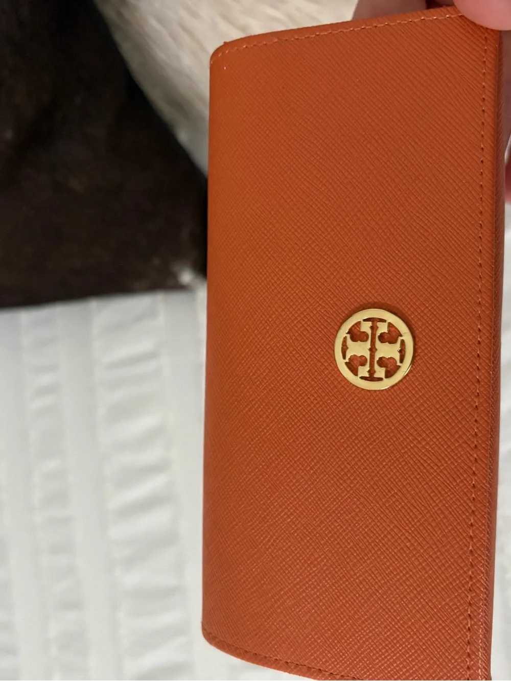 Tory Burch Orange Sunglass Case with Gold Logo